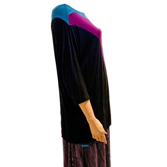Igigi Dolman 3/4 Sleeve Tunic Plus 26/28 Black Magenta Teal Color-Block Wide Hem - Picture 4 of 10